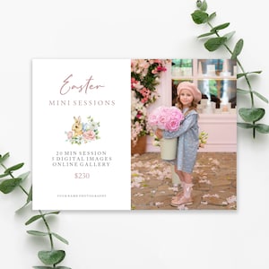 Easter Session Marketing Template. Mini Session, Photography Session flyer, digital download, Bunny, Watercolor Flowers, Spring minis