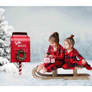 Cenário de caixa de correio do Papai Noel, neve, inverno, Natal, árvore de Natal, cenário digital, plano de fundo para fotografia, Natal, festivo