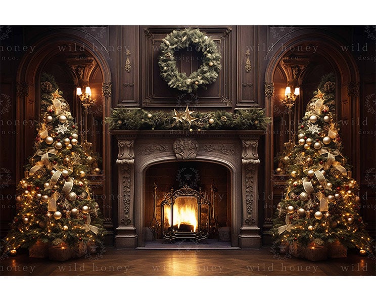 Christmas Fireplace Digital Backdrop: Holiday Living Room (JPEG) - Etsy