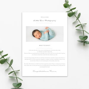 Newborn Photography Session Prep Guide, Template, What to Expect, Newborn Guide, Photographer Template, PSD, digital download