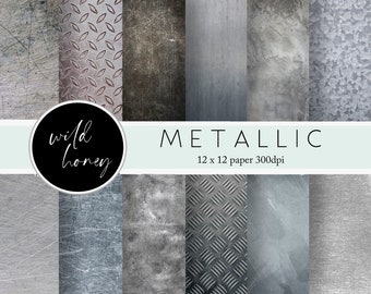 Metal Digital Paper,  Metallic Textures, Steel, Iron, Rust, Industrial, Scrapbook Paper, Digital download, Grunge, Gritty Textures