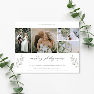 Wedding Photography Marketing Template, engagement. Photography Session flyer, digital download, Watercolor Leaves