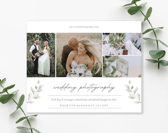 Wedding Photography Marketing Template, engagement. Photography Session flyer, digital download, Watercolor Leaves