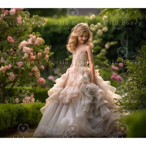 Garden Path Digital Backdrop, Pink Roses, Flowers, Digital Background for Photography, Composite
