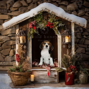 Christmas Kennel Digital Backdrop, Xmas, Snow, Doghouse, Pet, Dog, Digital Background