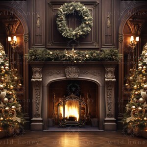 Christmas Fireplace Digital Backdrop: Holiday Living Room (JPEG) - Etsy