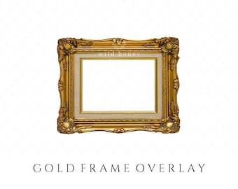 Gold Frame PNG Overlay, Photo Frame, Painting Frame, Transparent PNG, Photoshop Overlay, Vintage Frame, Antique, Clipart, Digital Background