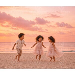 Sunset Beach Digital Backdrop: Pink, Ocean (Digital Download)