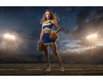 Cheerleader Digital Backdrop: Cheer, Football Field, Sports, Floodlights