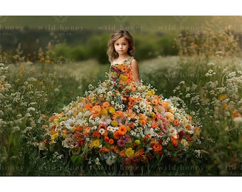 Flower Dress Digital Backdrop, Flower Field, Wildflowers, Skirt, Digital Background Photography, Overlay, Flowers, Composite, Summer, Spring
