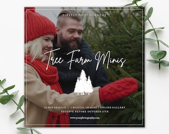Plantilla para minisesión fotográfica en una granja con árboles de Navidad (descarga digital)