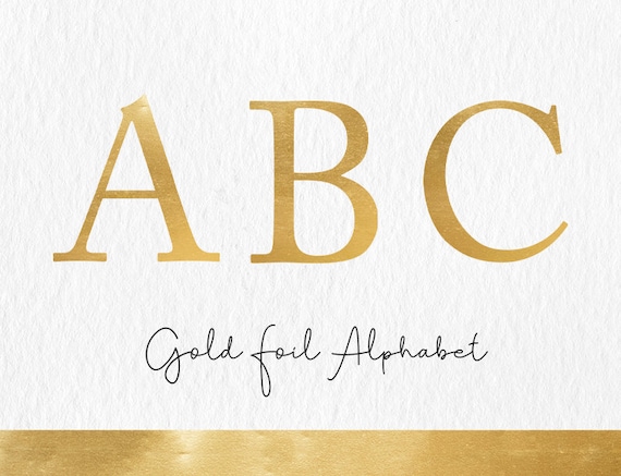 Gold Foil Alphabet Clipart: Metallic Letters A-Z (PNG Digital Download)