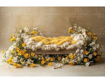 Fondo digital para recién nacidos con flores amarillas (descarga digital)