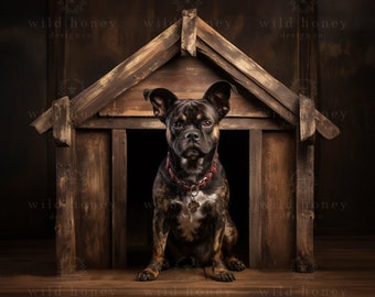 Wooden Doghouse Digital Backdrop, Kennel, Pets, Dog, Digital Background for Photography, Composite