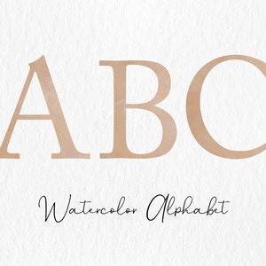 Clipart alfabeto acquerello marrone, colori neutri, uso commerciale, beige, sabbia, lettere, dalla A alla Z, lettering