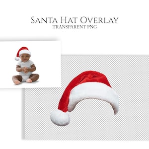 Santa Hat PNG Overlay, Christmas, Transparent PNG&#39;s, Photoshop Overlays, Digital prop, Digital Background