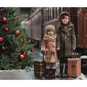 Christmas Train Digital Backdrop, Polar Express, Lantern, Photography Background, Winter, Snow, Steam Train, Christmas Tree, Child