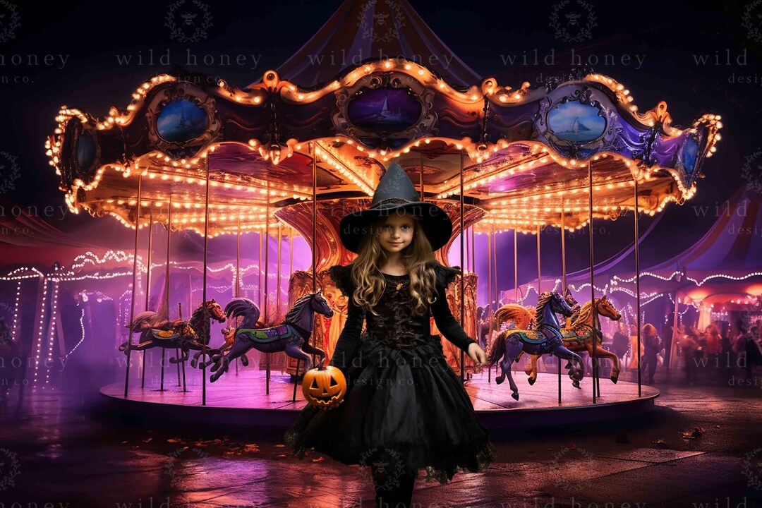 Halloween Carousel Digital Backdrop Carnival Funfair - Etsy