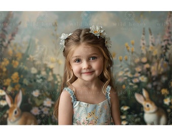Spring Painted Digital Backdrop, Easter, Flowers, Bunnies, Studio, Pastels, Digital Background