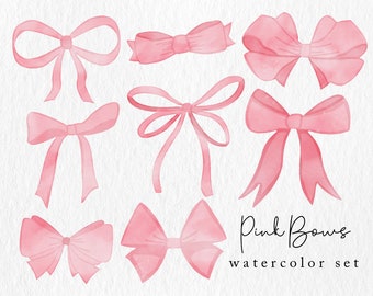 Pink Bows Watercolor Clip Art, Commercial Use, Design Elements, PNGS, Ribbon, Bow, Illustrations, Drawings, Clipart, Scrapbooking