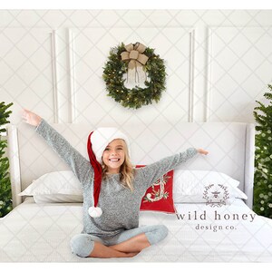 Christmas Bed Digital Backdrop, Xmas, Christmas Wreath, Christmas Tree, Double Bed, Background for Christmas, Holidays, Xmas, Winter