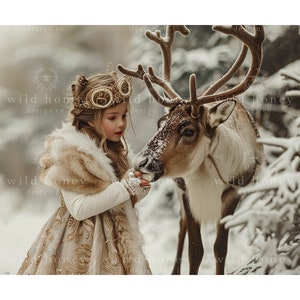 Reindeer Digital Backdrop, Reindeer, Snow, Christmas, Winter, Portrait Photography, Digital Background, Children