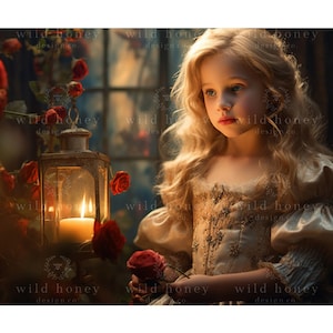 Toile de fond numérique princesse roses, palais, la Belle et la bête, fenêtre, fleurs, fond de conte de fées pour photographie, composite