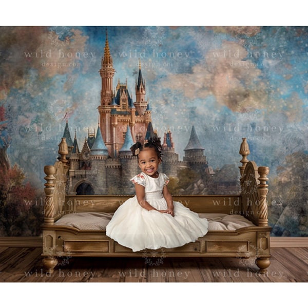 LUXE PAINTED COLLECTION Princess Castle Digital Backdrop, Wood Bed, Chair, Palace, Child, Baby, Studio, Photography, Baby, Background
