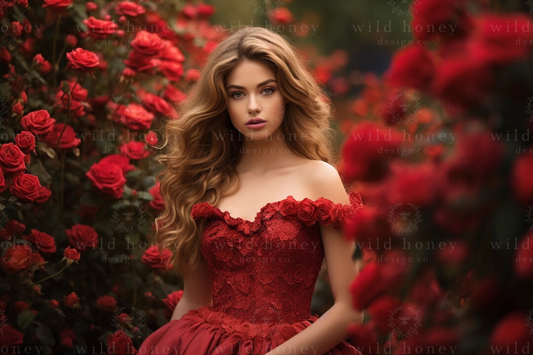 Rose Garden Digital Backdrop, Red Roses, Dreamy, Nature, Portrait ...