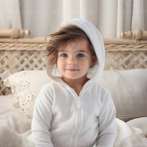 White Bed Digital Backdrop, White Room, Rattan Bed, Portrait, Digital Background, Photography, Composite