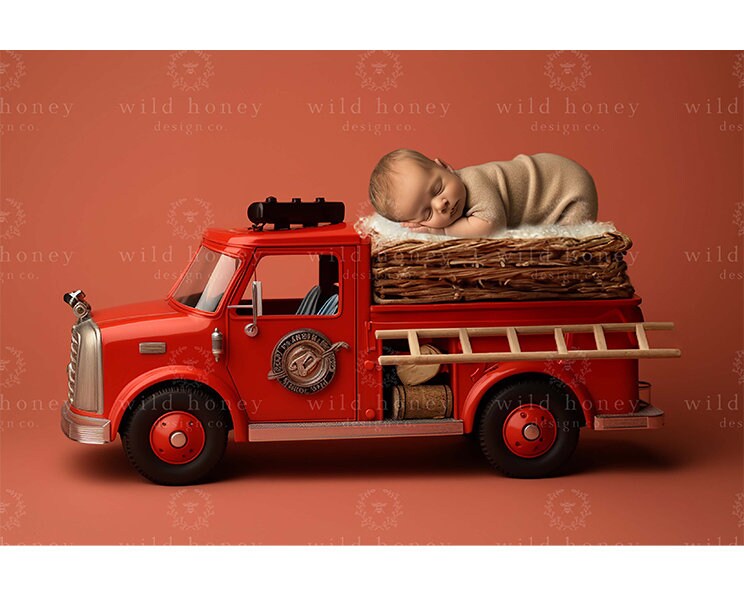 Newborn Fire Truck Digital Backdrop, Hero, Fire Engine Rescue, Fireman, Firefighter, Newborn Photography, Digital Background