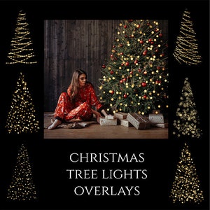 Superposiciones de luces de árbol de Navidad para Photoshop, PNG, bokeh dorado, texturas de PS, luces de hadas, festividades, Navidad