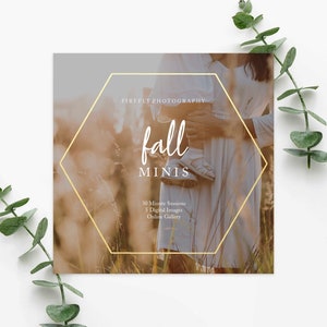 Fall Mini Session Marketing Template, Autumn Fall Mini Session. Gold Hexagon, Photography Session flyer