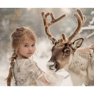 Reindeer Digital Backdrop, Reindeer, Snow, Christmas, Winter, Portrait Photography, Digital Background, Children