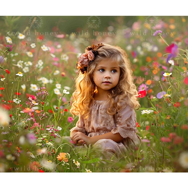 Wildflowers Digital Backdrop, Multicolor, Flower Field, Digital Background, Portrait Photography, Flowers, Painterly, Summer, Spring