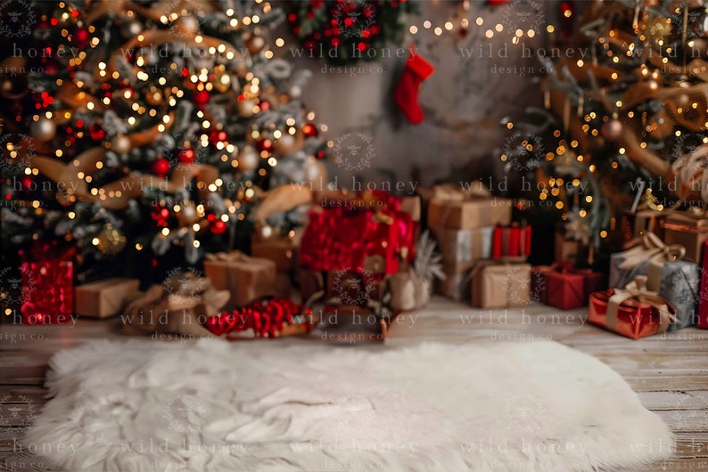 Christmas Room Digital Backdrop: Tree, Lights, Gifts (digital Download ...