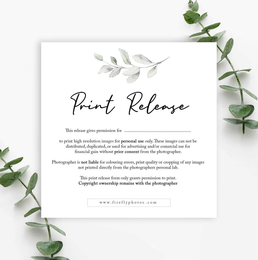 Photography Print Release Form for and WORD, Template