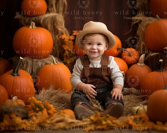 Fall Pumpkin Digital Backdrop Background, Halloween, Pumpkin Patch, Photography, Hay, Farm, Fall, Nature, Autumn, Wood, Composite