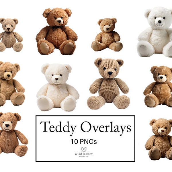 Photorealistic Teddy Bear Overlays, Clipart, 10 PNGs, Teddies, Toys, Stuffies, Cuddlies, Bears, Transparent PNG