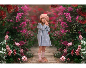Rose Garden Digital Backdrop, Flowers, Digital Background for Photography, Pink Flowers, Blossom, Red, Composite, Summer, Spring