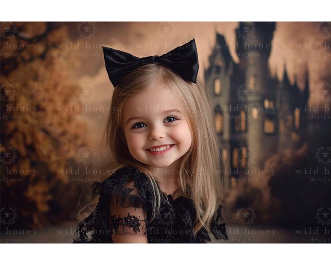 Haunted Castle Digital Backdrop, Orange, Night, Pumpkins, Jack O