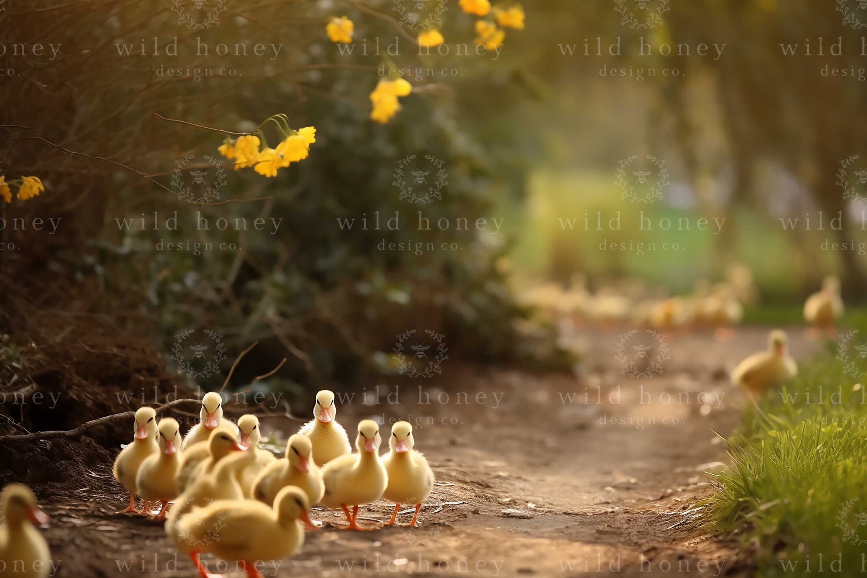 Spring Portrait Ducklings Spring Ducklings Digital Backdrop: Yellow Flowers, Portrait Background ...