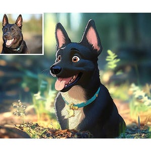 Custom Cartoon Pet Portrait from Photo, Personalized Cartoon, Portrait, Pet, Memorial Gift, Dog or Cat