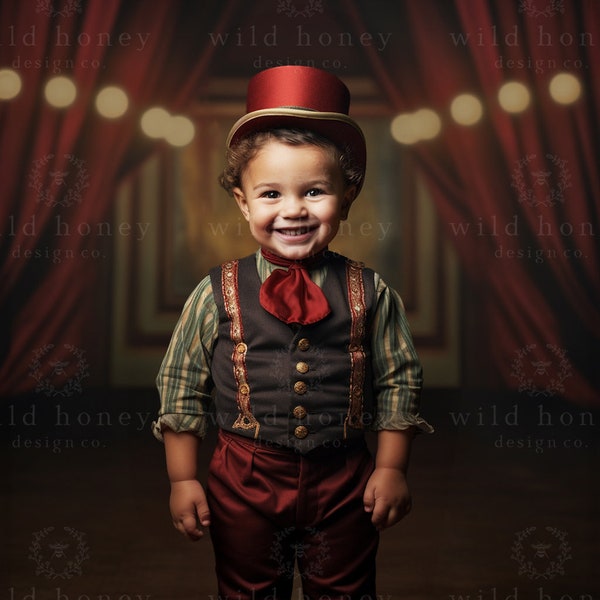 Circus Digital Backdrop, Stage, Showman, Red Curtains, Lights, Theatre, Showbiz, Big Top, Ringmaster, Digital Background