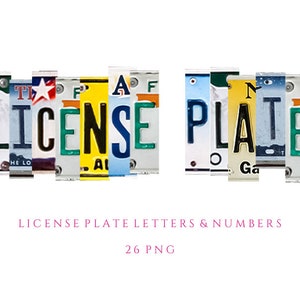 License Plate Alphabet Set, Clipart, Letters, A-Z, Numbers, American Cars, USA, Drawing, PNGs