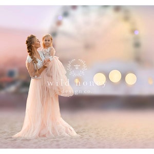 Beach Digital Backdrop, Carnival, Pier, Carousel, Fairground, Ferris Wheel, Summer, Ocean, Vacations, Holidays Background Photography