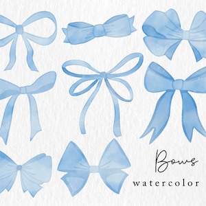 Blue Bows Watercolor Clip Art, Commercial Use, Design Elements, PNGS, Ribbon, Bow, Illustrations, Drawings, Clipart, Scrapbooking