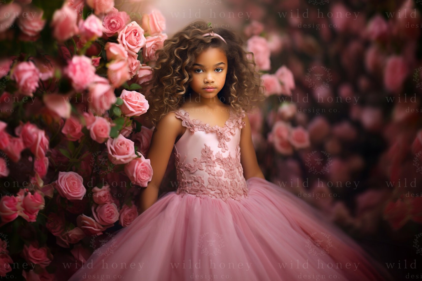 Pink Roses Digital Backdrop, Garden Path, Pink Roses, Flowers, Digital Background for Photography, Composite