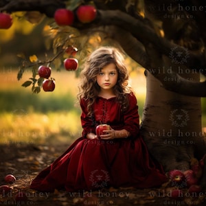Apple Tree Digital Backdrop, Fall, Autumn, Reds, Orchard, Background for Photography, Composite