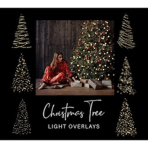 Superpositions de lumières de sapin de Noël bokeh doré : textures Photoshop PNG (téléchargement numérique)